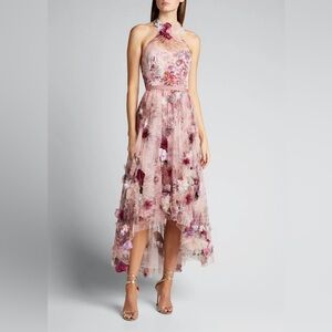 Marchesa Notte High-Low Floral Tulle 3D Flower Gown